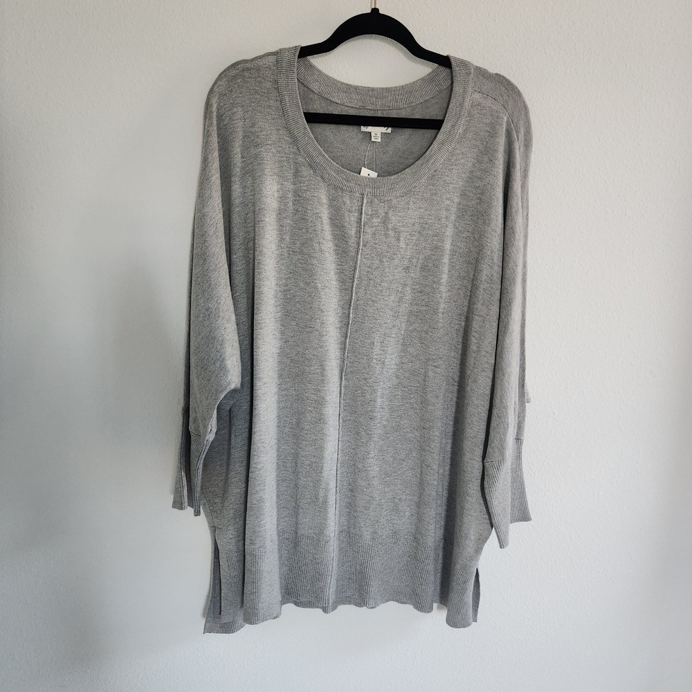 Wonderly‎ Women's 3X Grey Heathered Knit Dolman Sleeve Oversized Sweater NWT